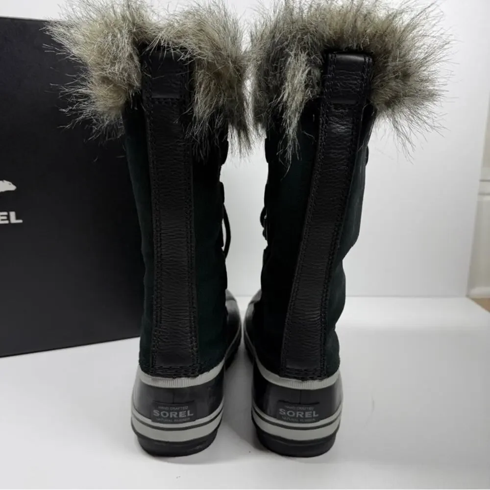 NIB Sorel Joan of Arctic Black Suede Leather Faux Fur Collar Winter Boots Size 9